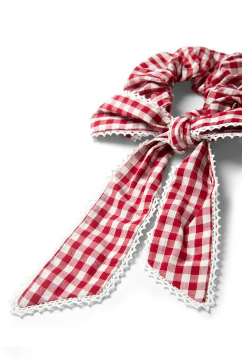 Accessories Hair Accessories Damson Madder Check Bow Scrunchie 8211 Red Gingham