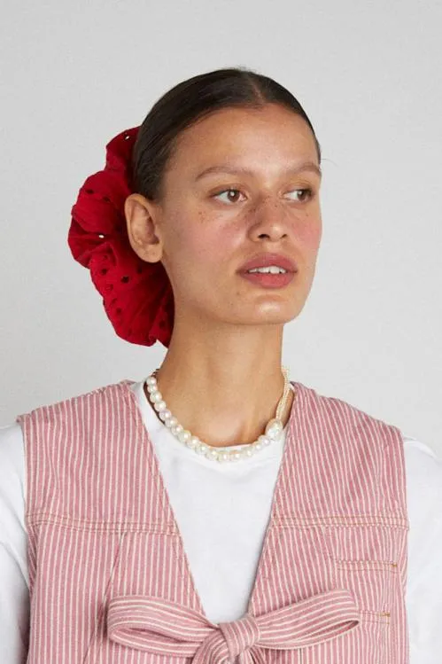 Accessories Hair Accessories Damson Madder Red Broderie Oversized Scrunchie