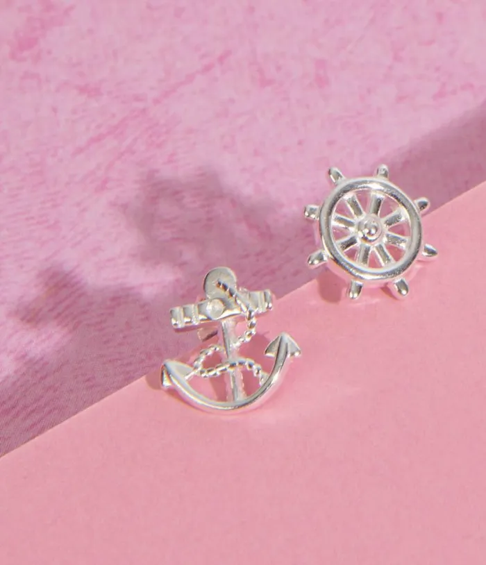Anchor and Wheel Nautical Stud Earrings Accessories Unique Vintage Earrings Anchor and Wheel Nautical Stud Earrings Accessories Unique Vintage Earrings