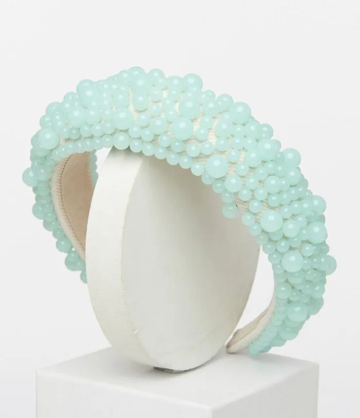 Aqua Blue Beaded Headband Accessories Unique Vintage Headbands