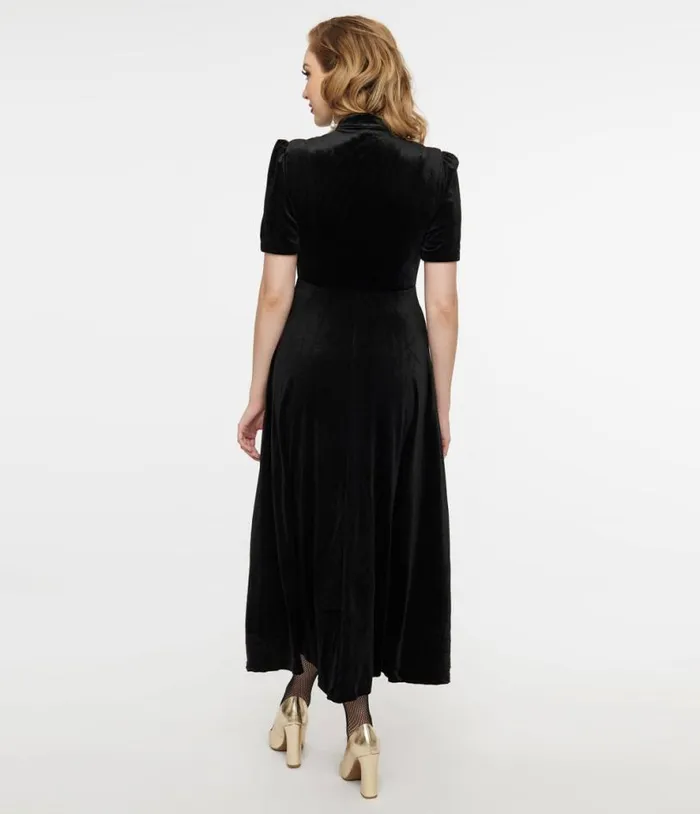 Audrey K Black Velvet Taboo Maxi Dress DressesPlus Unique Vintage Midi and Maxi