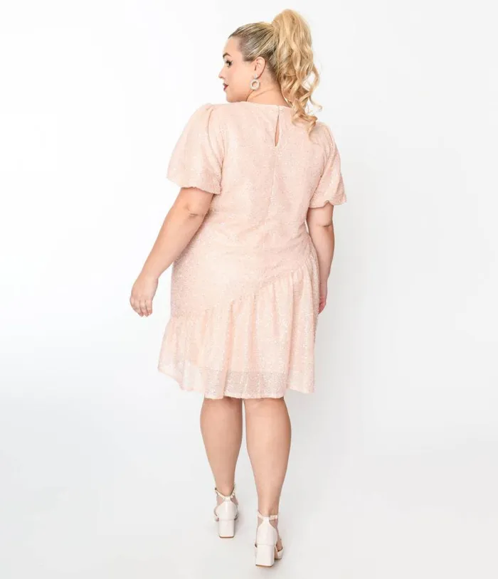 Baby Pink Sequin Asymmetrical Shift Dress Dresses Unique Vintage Pocket Dresses