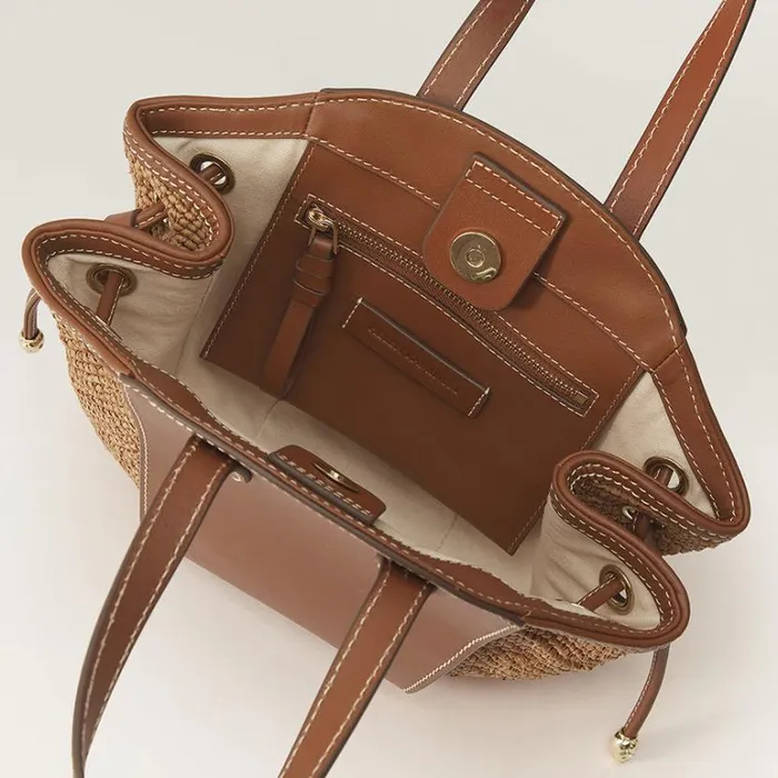 Bags Mini Bags Helen Kaminski Piaf Tote With Raffia Cuoio Nougat