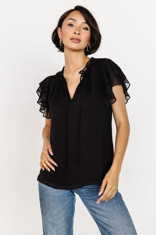 Baltic Born Blouses and Shirts Asher Ruffle Sleeve Top Black 8211 Women