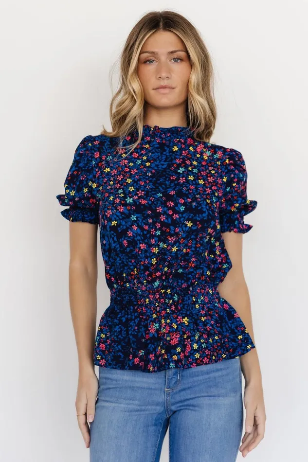 Baltic Born Blouses and Shirts Beth Peplum Top Blue Multi 8211 Women