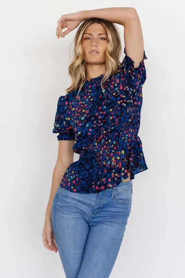 Baltic Born Blouses and Shirts Beth Peplum Top Blue Multi 8211 Women Baltic Born Blouses and Shirts Beth Peplum Top Blue Multi 8211 Women