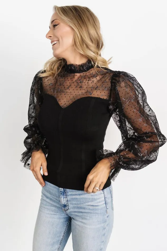 Baltic Born Blouses and Shirts Betsy Shimmer Sleeve Top Black 8211 Women Baltic Born Blouses and Shirts Betsy Shimmer Sleeve Top Black 8211 Women