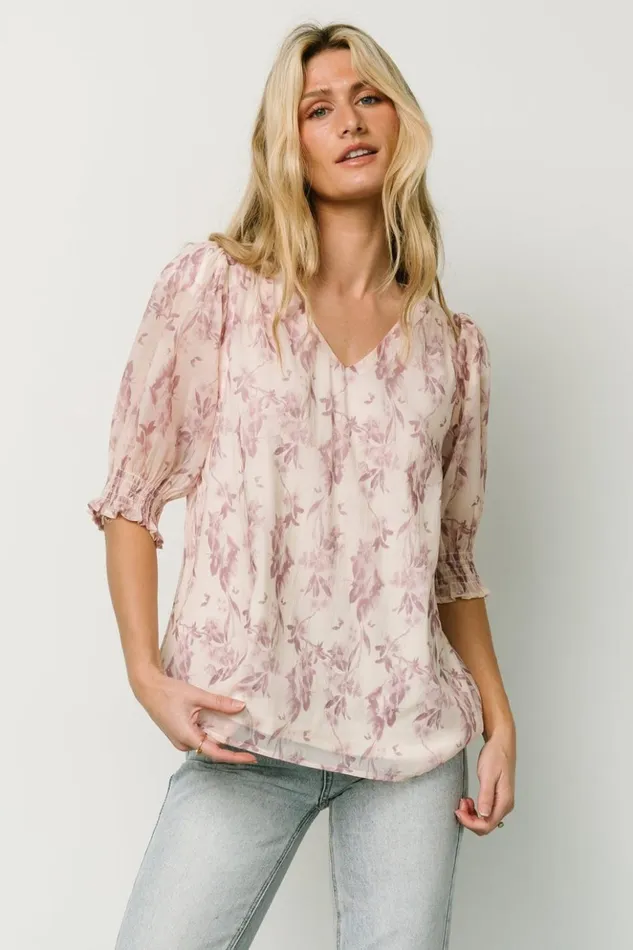 Baltic Born Blouses and Shirts Cordova Top Beige Mauve Floral 8211 Women