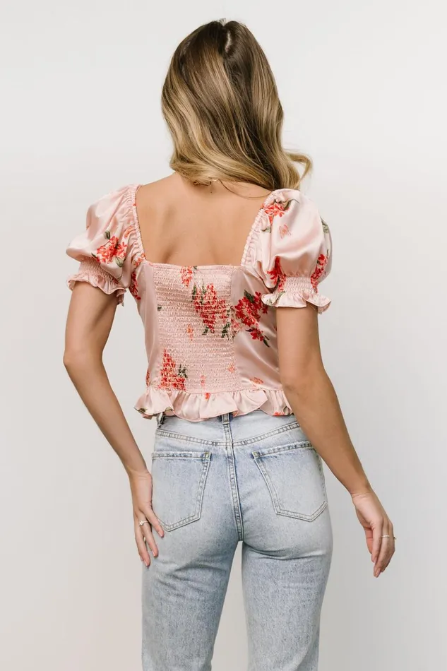 Baltic Born Blouses and Shirts Cynthia Satin Crop Top Blush Floral 8211 Women Baltic Born Blouses and Shirts Cynthia Satin Crop Top Blush Floral 8211 Women