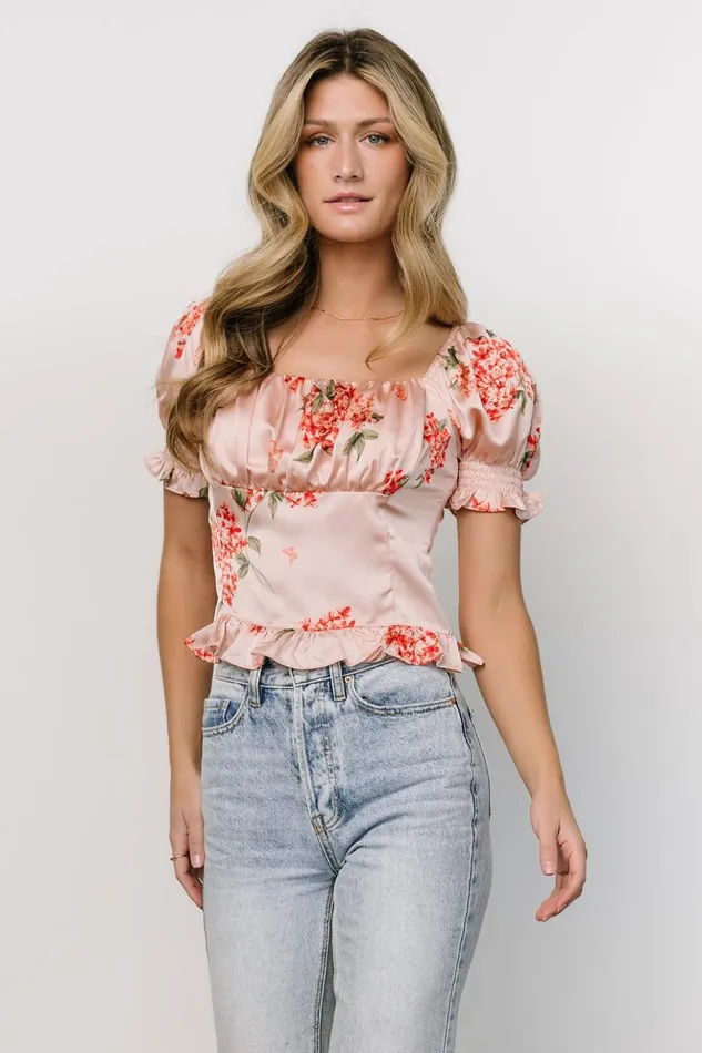 Baltic Born Blouses and Shirts Cynthia Satin Crop Top Blush Floral 8211 Women Baltic Born Blouses and Shirts Cynthia Satin Crop Top Blush Floral 8211 Women