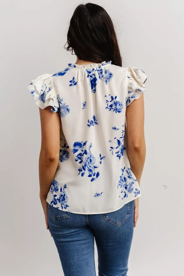 Baltic Born Blouses and Shirts Estelle Ruffle Top Cream Blue Floral 8211 Women