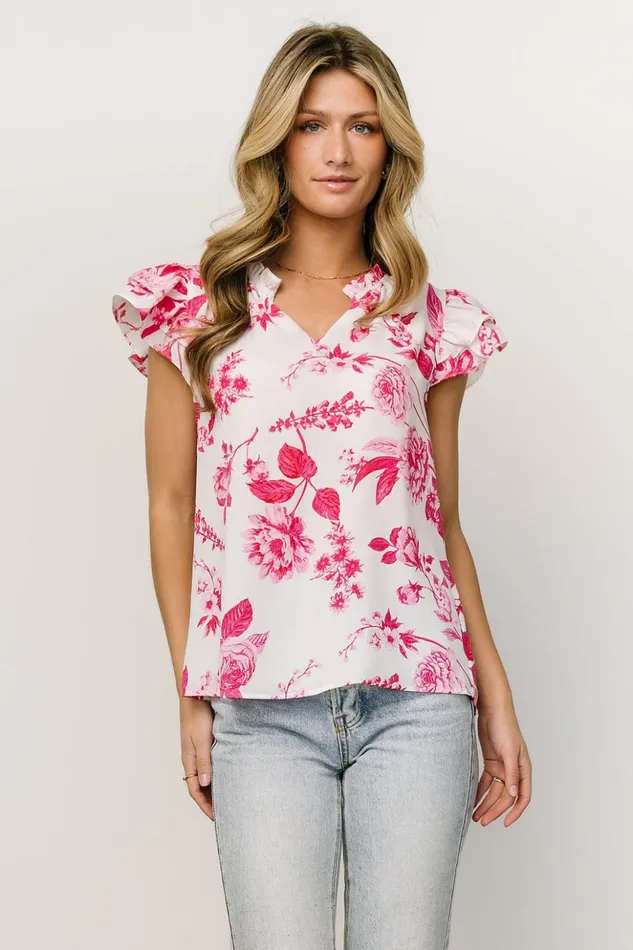 Baltic Born Blouses and Shirts Estelle Ruffle Top White Pink Floral 8211 Women Baltic Born Blouses and Shirts Estelle Ruffle Top White Pink Floral 8211 Women