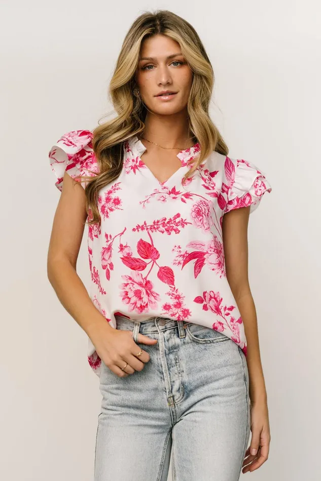 Baltic Born Blouses and Shirts Estelle Ruffle Top White Pink Floral 8211 Women Baltic Born Blouses and Shirts Estelle Ruffle Top White Pink Floral 8211 Women