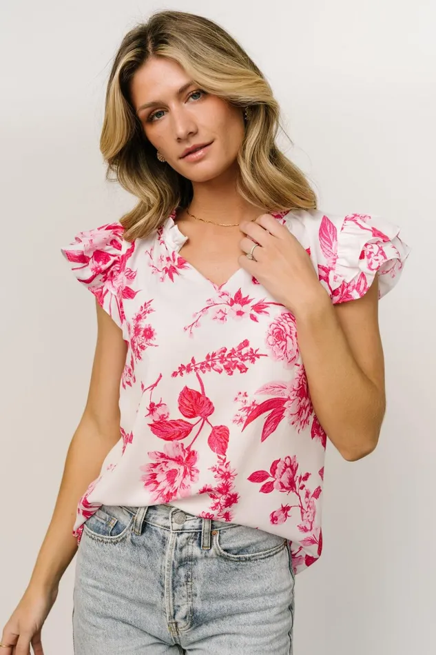 Baltic Born Blouses and Shirts Estelle Ruffle Top White Pink Floral 8211 Women Baltic Born Blouses and Shirts Estelle Ruffle Top White Pink Floral 8211 Women