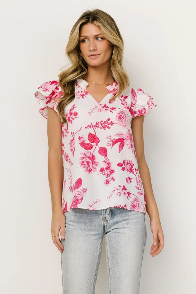 Baltic Born Blouses and Shirts Estelle Ruffle Top White Pink Floral 8211 Women Baltic Born Blouses and Shirts Estelle Ruffle Top White Pink Floral 8211 Women