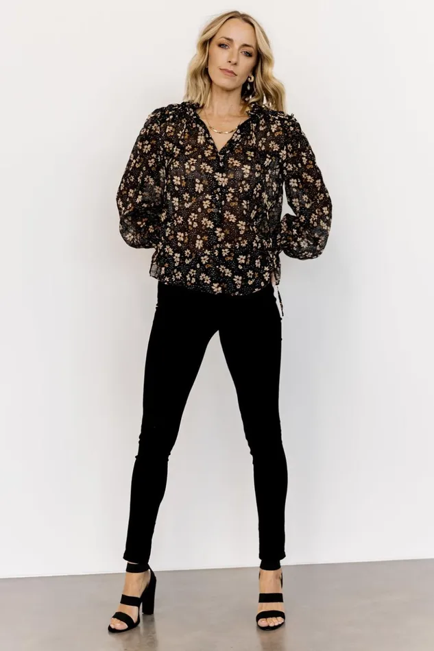 Baltic Born Blouses and Shirts Fable Sheer Ruffle Top Black Floral 8211 Women Baltic Born Blouses and Shirts Fable Sheer Ruffle Top Black Floral 8211 Women