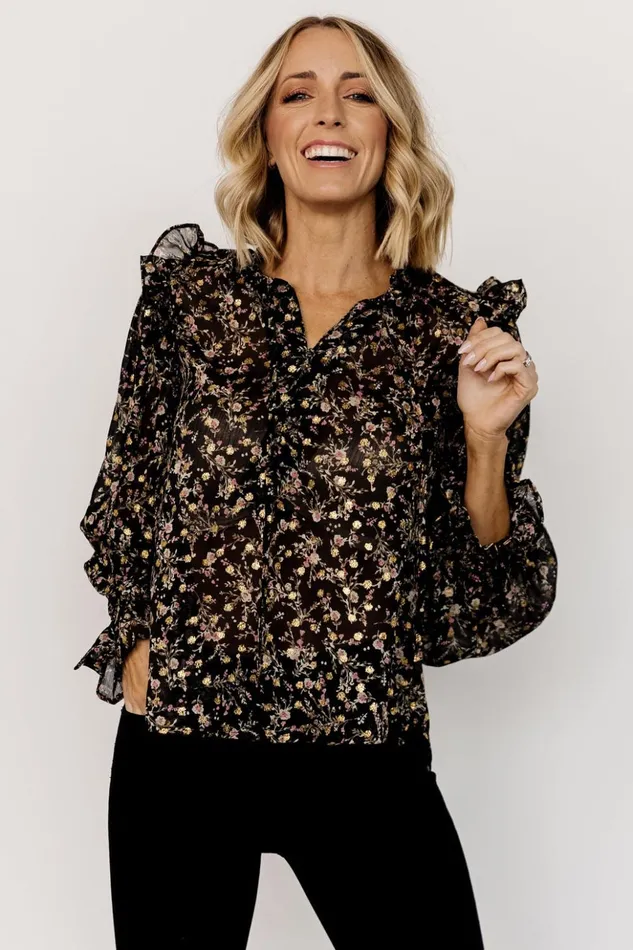 Baltic Born Blouses and Shirts Fable Sheer Ruffle Top Black Floral 8211 Women Baltic Born Blouses and Shirts Fable Sheer Ruffle Top Black Floral 8211 Women