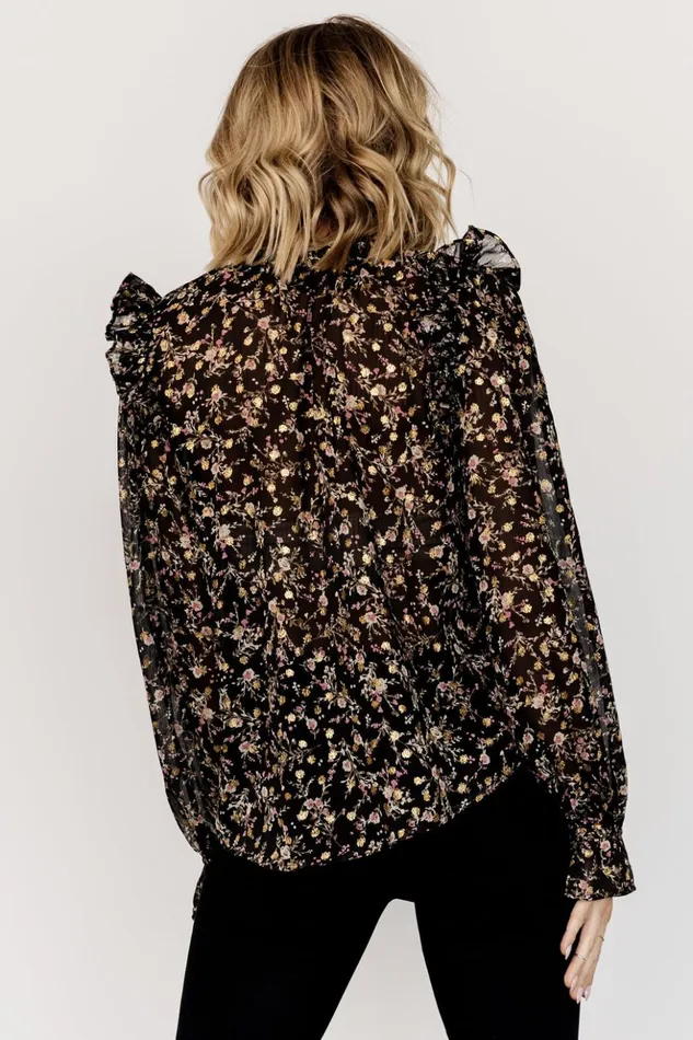 Baltic Born Blouses and Shirts Fable Sheer Ruffle Top Black Floral 8211 Women Baltic Born Blouses and Shirts Fable Sheer Ruffle Top Black Floral 8211 Women