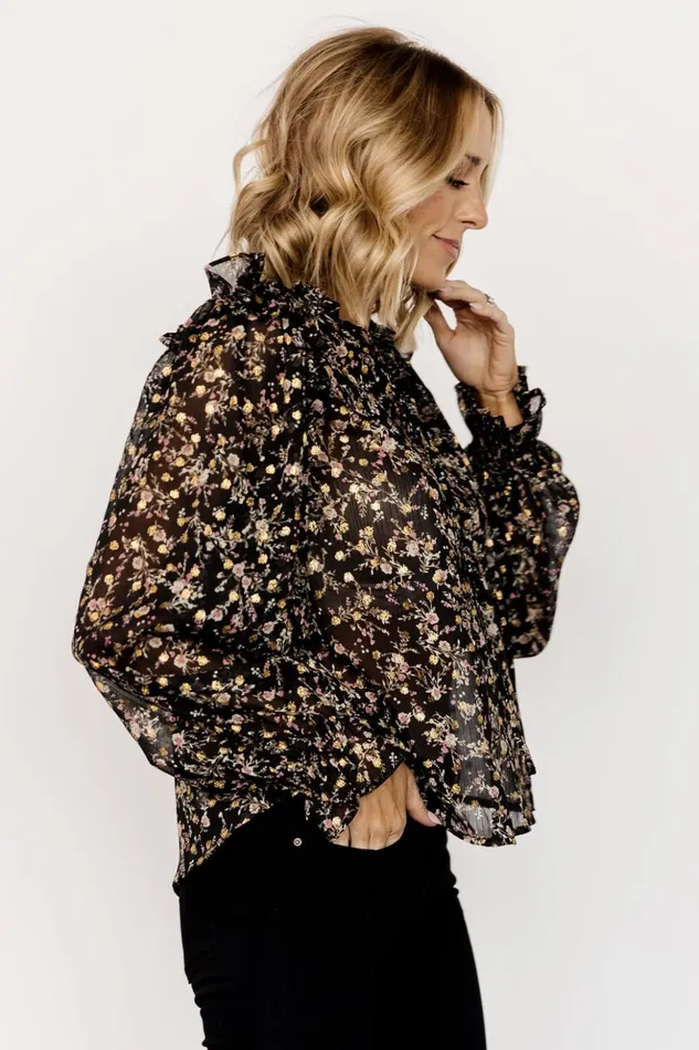 Baltic Born Blouses and Shirts Fable Sheer Ruffle Top Black Floral 8211 Women Baltic Born Blouses and Shirts Fable Sheer Ruffle Top Black Floral 8211 Women