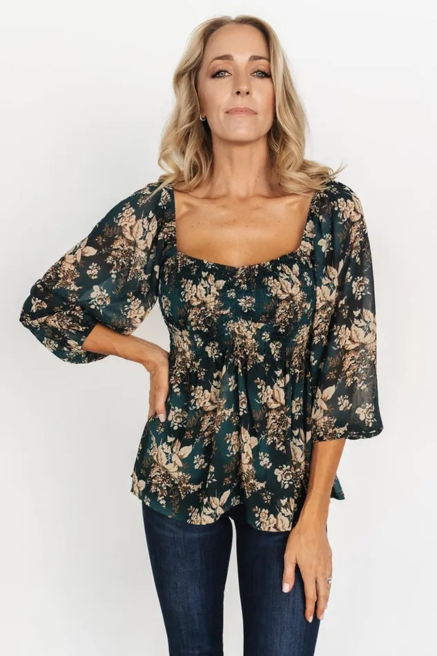 Baltic Born Blouses and Shirts Fenna Smocked Top Topaz Floral 8211 Women