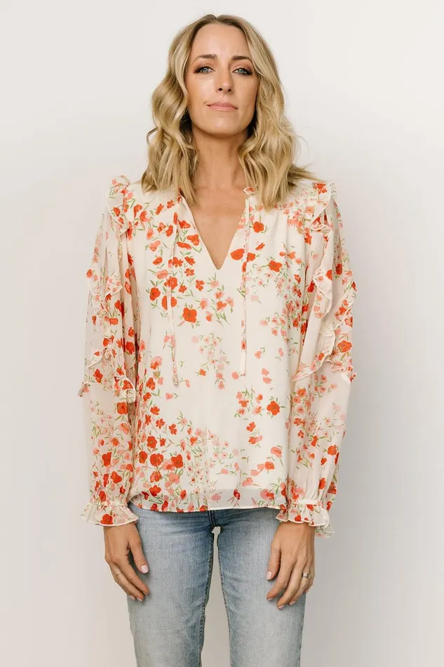 Baltic Born Blouses and Shirts Karlie Long Sleeve Ruffle Top Ivory Red Multi 8211 Women Baltic Born Blouses and Shirts Karlie Long Sleeve Ruffle Top Ivory Red Multi 8211 Women