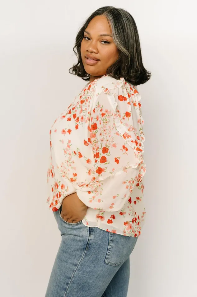 Baltic Born Blouses and Shirts Karlie Long Sleeve Ruffle Top Ivory Red Multi 8211 Women Baltic Born Blouses and Shirts Karlie Long Sleeve Ruffle Top Ivory Red Multi 8211 Women