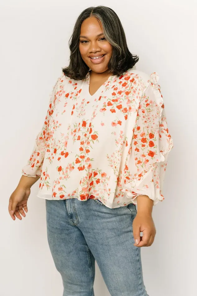 Baltic Born Blouses and Shirts Karlie Long Sleeve Ruffle Top Ivory Red Multi 8211 Women Baltic Born Blouses and Shirts Karlie Long Sleeve Ruffle Top Ivory Red Multi 8211 Women