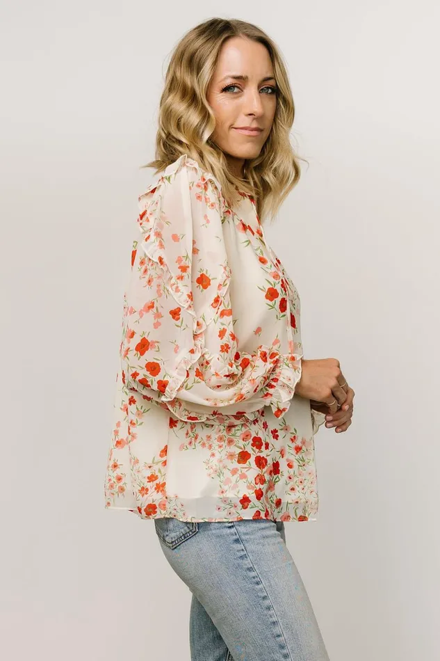 Baltic Born Blouses and Shirts Karlie Long Sleeve Ruffle Top Ivory Red Multi 8211 Women Baltic Born Blouses and Shirts Karlie Long Sleeve Ruffle Top Ivory Red Multi 8211 Women