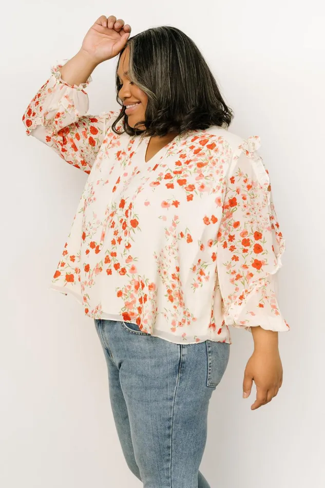 Baltic Born Blouses and Shirts Karlie Long Sleeve Ruffle Top Ivory Red Multi 8211 Women Baltic Born Blouses and Shirts Karlie Long Sleeve Ruffle Top Ivory Red Multi 8211 Women