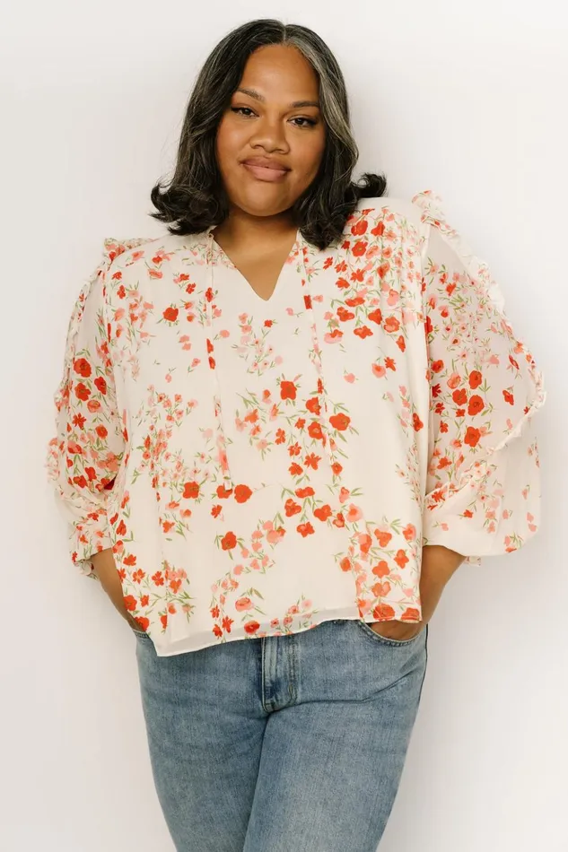 Baltic Born Blouses and Shirts Karlie Long Sleeve Ruffle Top Ivory Red Multi 8211 Women Baltic Born Blouses and Shirts Karlie Long Sleeve Ruffle Top Ivory Red Multi 8211 Women