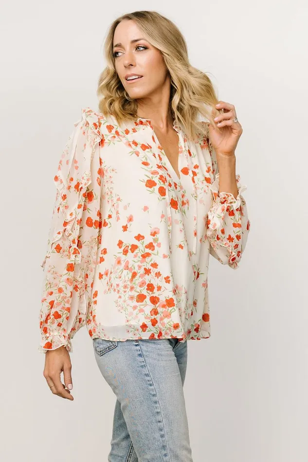 Baltic Born Blouses and Shirts Karlie Long Sleeve Ruffle Top Ivory Red Multi 8211 Women Baltic Born Blouses and Shirts Karlie Long Sleeve Ruffle Top Ivory Red Multi 8211 Women