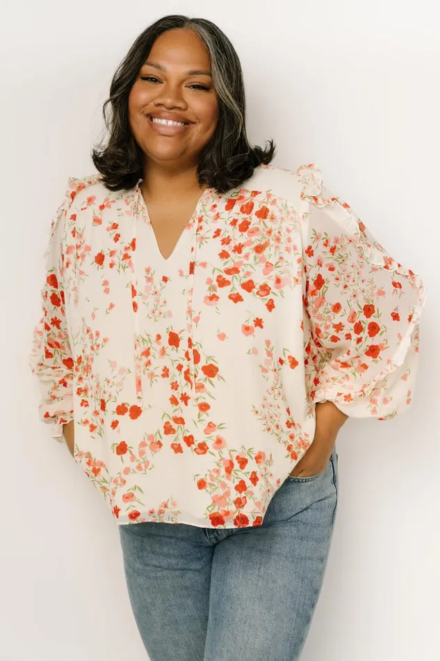Baltic Born Blouses and Shirts Karlie Long Sleeve Ruffle Top Ivory Red Multi 8211 Women Baltic Born Blouses and Shirts Karlie Long Sleeve Ruffle Top Ivory Red Multi 8211 Women