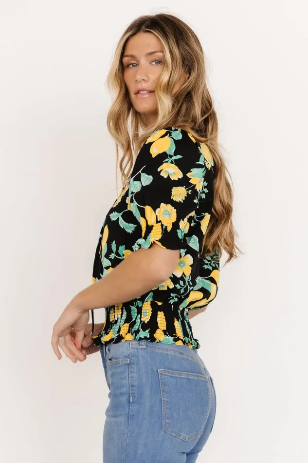 Baltic Born Blouses and Shirts Limon Smocked Waist Top Black Multi 8211 Women Baltic Born Blouses and Shirts Limon Smocked Waist Top Black Multi 8211 Women