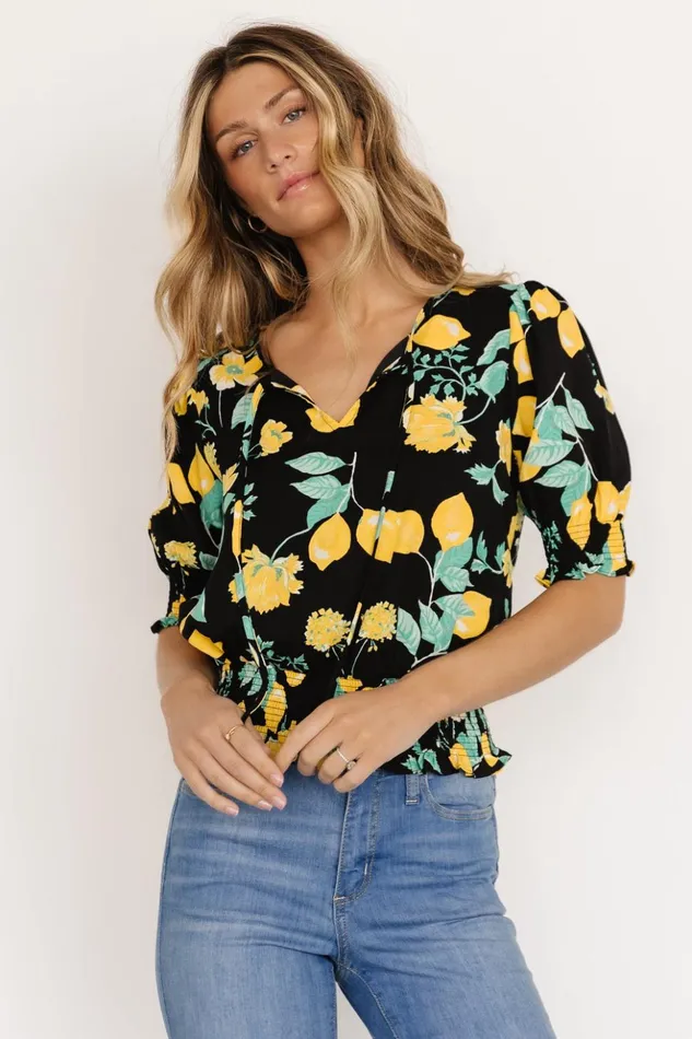 Baltic Born Blouses and Shirts Limon Smocked Waist Top Black Multi 8211 Women Baltic Born Blouses and Shirts Limon Smocked Waist Top Black Multi 8211 Women