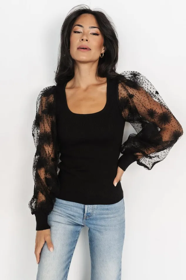 Baltic Born Blouses and Shirts Marci Embossed Sleeve Top Black 8211 Women Baltic Born Blouses and Shirts Marci Embossed Sleeve Top Black 8211 Women