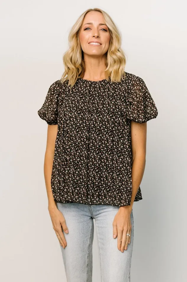 Baltic Born Blouses and Shirts Susan Pleated Top Black Floral 8211 Women