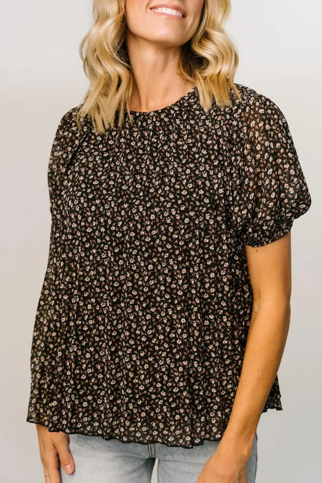 Baltic Born Blouses and Shirts Susan Pleated Top Black Floral 8211 Women Baltic Born Blouses and Shirts Susan Pleated Top Black Floral 8211 Women