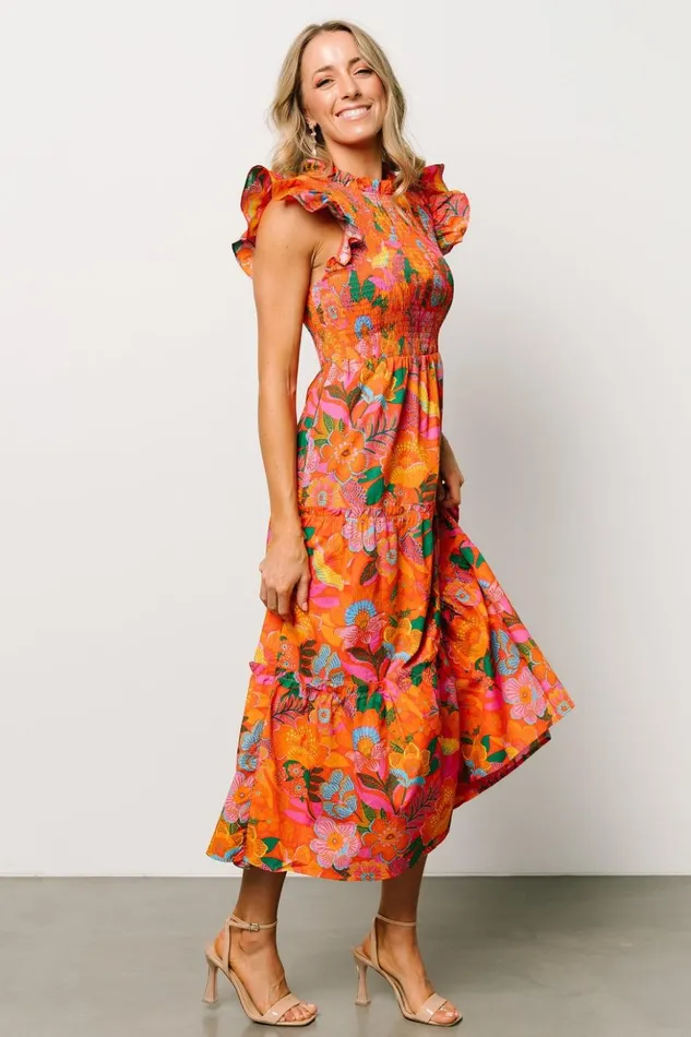Baltic Born Bump Friendly Emily Smocked Tier Dress Orange Floral 8211 Women