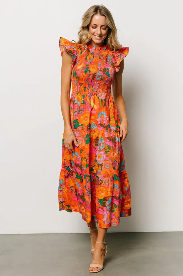 Baltic Born Bump Friendly Emily Smocked Tier Dress Orange Floral 8211 Women Baltic Born Bump Friendly Emily Smocked Tier Dress Orange Floral 8211 Women