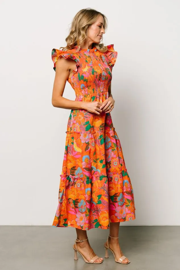 Baltic Born Bump Friendly Emily Smocked Tier Dress Orange Floral 8211 Women Baltic Born Bump Friendly Emily Smocked Tier Dress Orange Floral 8211 Women