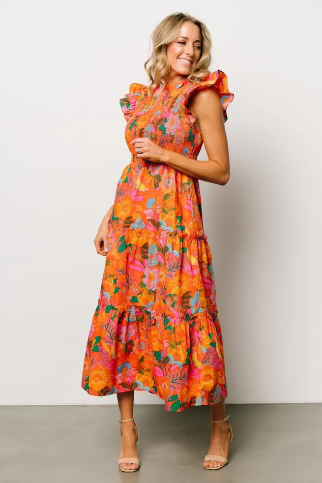 Baltic Born Bump Friendly Emily Smocked Tier Dress Orange Floral 8211 Women Baltic Born Bump Friendly Emily Smocked Tier Dress Orange Floral 8211 Women