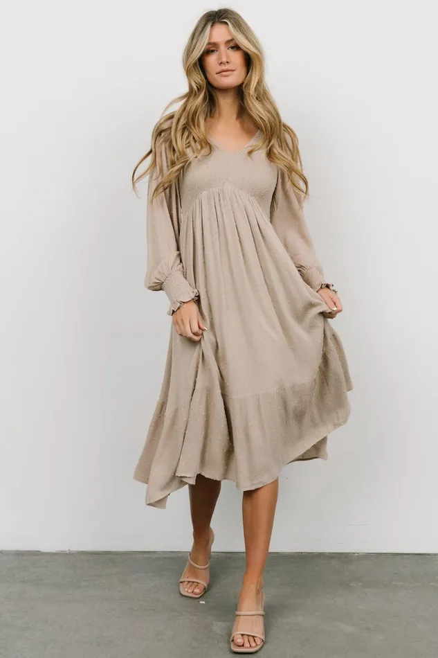 Baltic Born Bump Friendly Lainey Smocked Dotted Midi Dress Beige 8211 Women Baltic Born Bump Friendly Lainey Smocked Dotted Midi Dress Beige 8211 Women