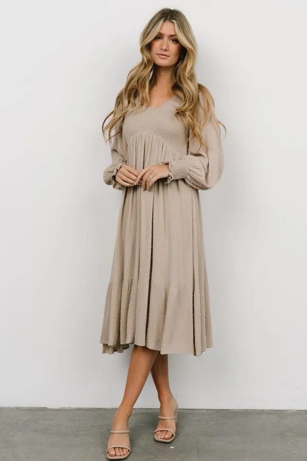 Baltic Born Bump Friendly Lainey Smocked Dotted Midi Dress Beige 8211 Women Baltic Born Bump Friendly Lainey Smocked Dotted Midi Dress Beige 8211 Women
