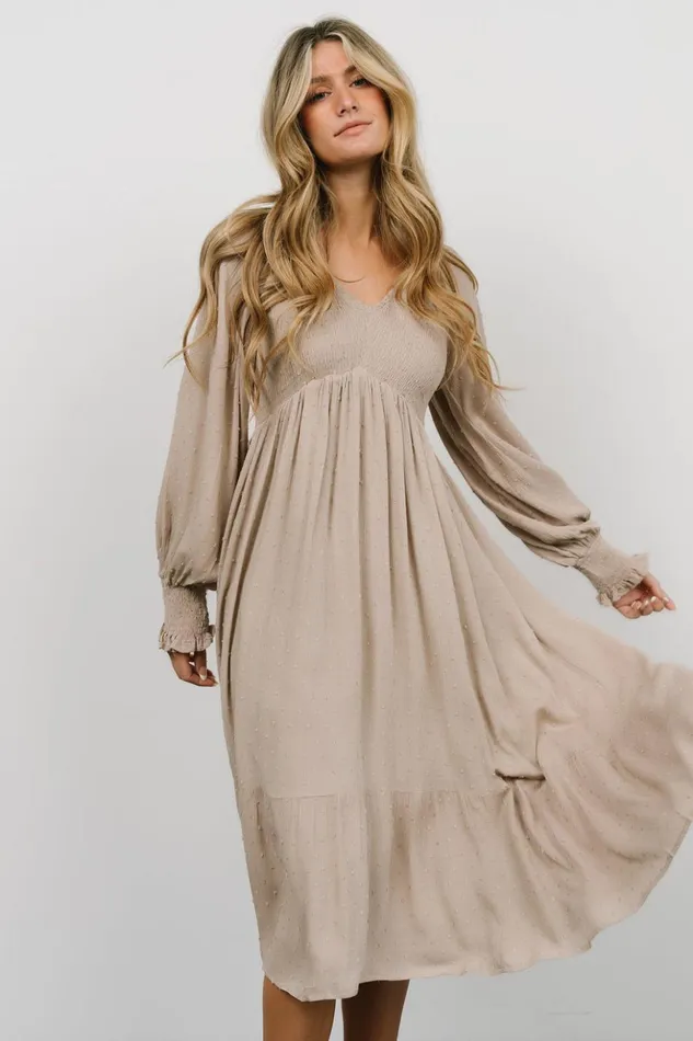 Baltic Born Bump Friendly Lainey Smocked Dotted Midi Dress Beige 8211 Women Baltic Born Bump Friendly Lainey Smocked Dotted Midi Dress Beige 8211 Women