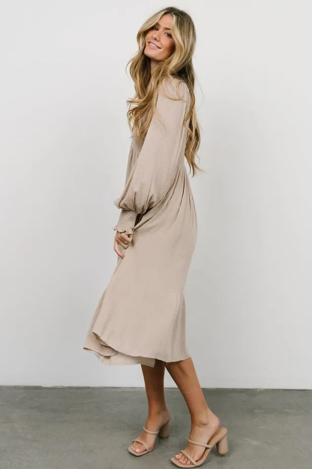 Baltic Born Bump Friendly Lainey Smocked Dotted Midi Dress Beige 8211 Women Baltic Born Bump Friendly Lainey Smocked Dotted Midi Dress Beige 8211 Women