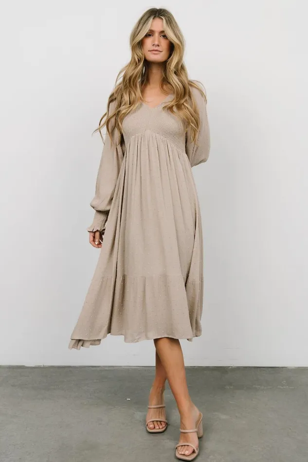 Baltic Born Bump Friendly Lainey Smocked Dotted Midi Dress Beige 8211 Women Baltic Born Bump Friendly Lainey Smocked Dotted Midi Dress Beige 8211 Women