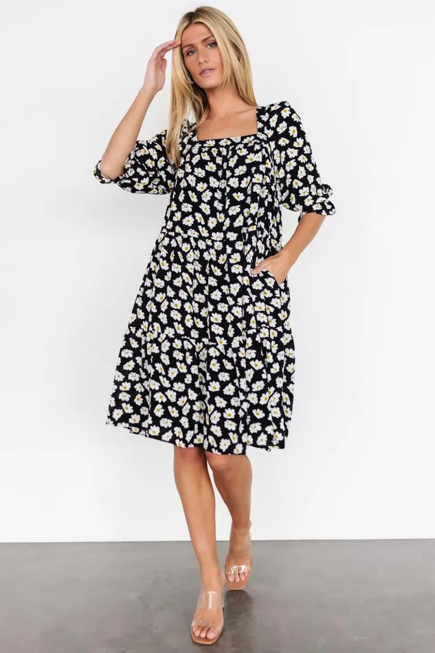 Baltic Born Bump Friendly Moxie Short Dress Black Daisy Print 8211 Women