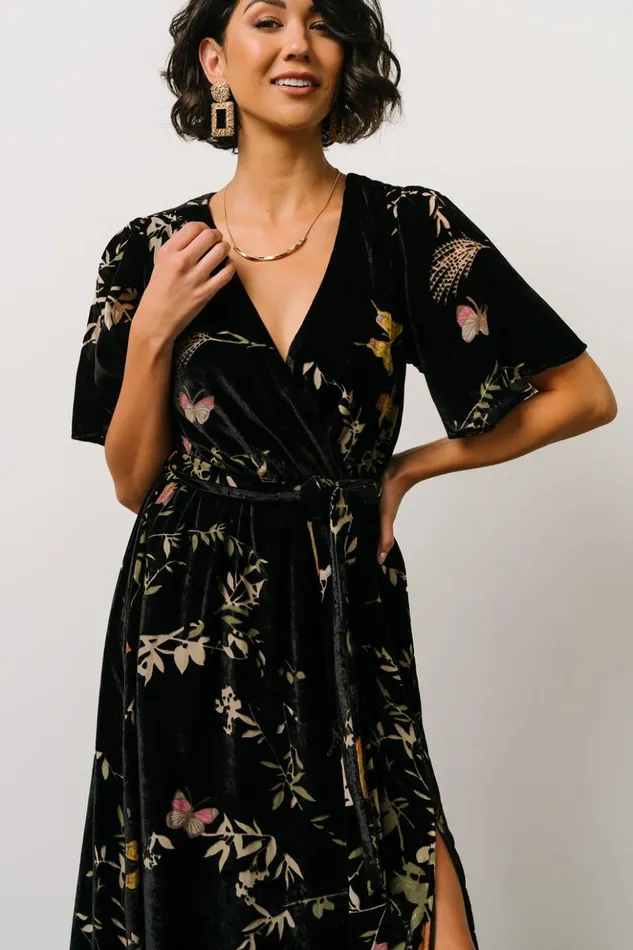 Baltic Born Bump Friendly Uma Velvet Maxi Dress Black Butterfly Print 8211 Women Baltic Born Bump Friendly Uma Velvet Maxi Dress Black Butterfly Print 8211 Women