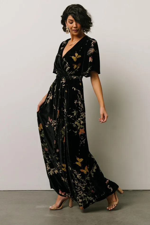 Baltic Born Bump Friendly Uma Velvet Maxi Dress Black Butterfly Print 8211 Women Baltic Born Bump Friendly Uma Velvet Maxi Dress Black Butterfly Print 8211 Women