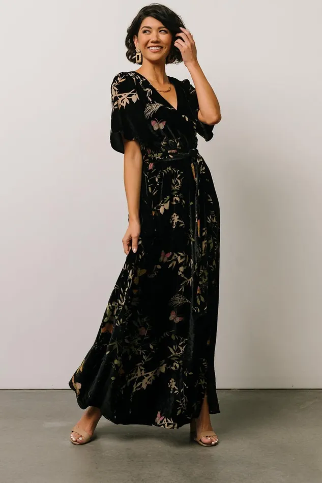 Baltic Born Bump Friendly Uma Velvet Maxi Dress Black Butterfly Print 8211 Women Baltic Born Bump Friendly Uma Velvet Maxi Dress Black Butterfly Print 8211 Women